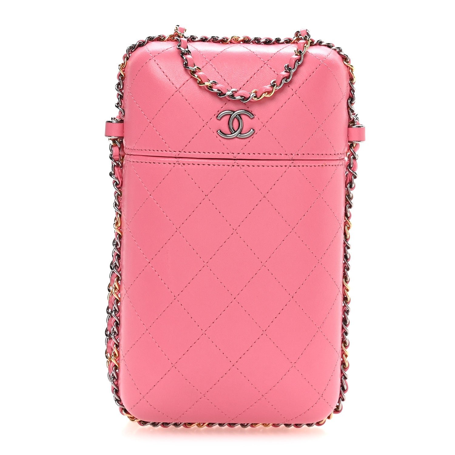 Chanel Lambskin Quilted Chain Around Phone Holder Pink