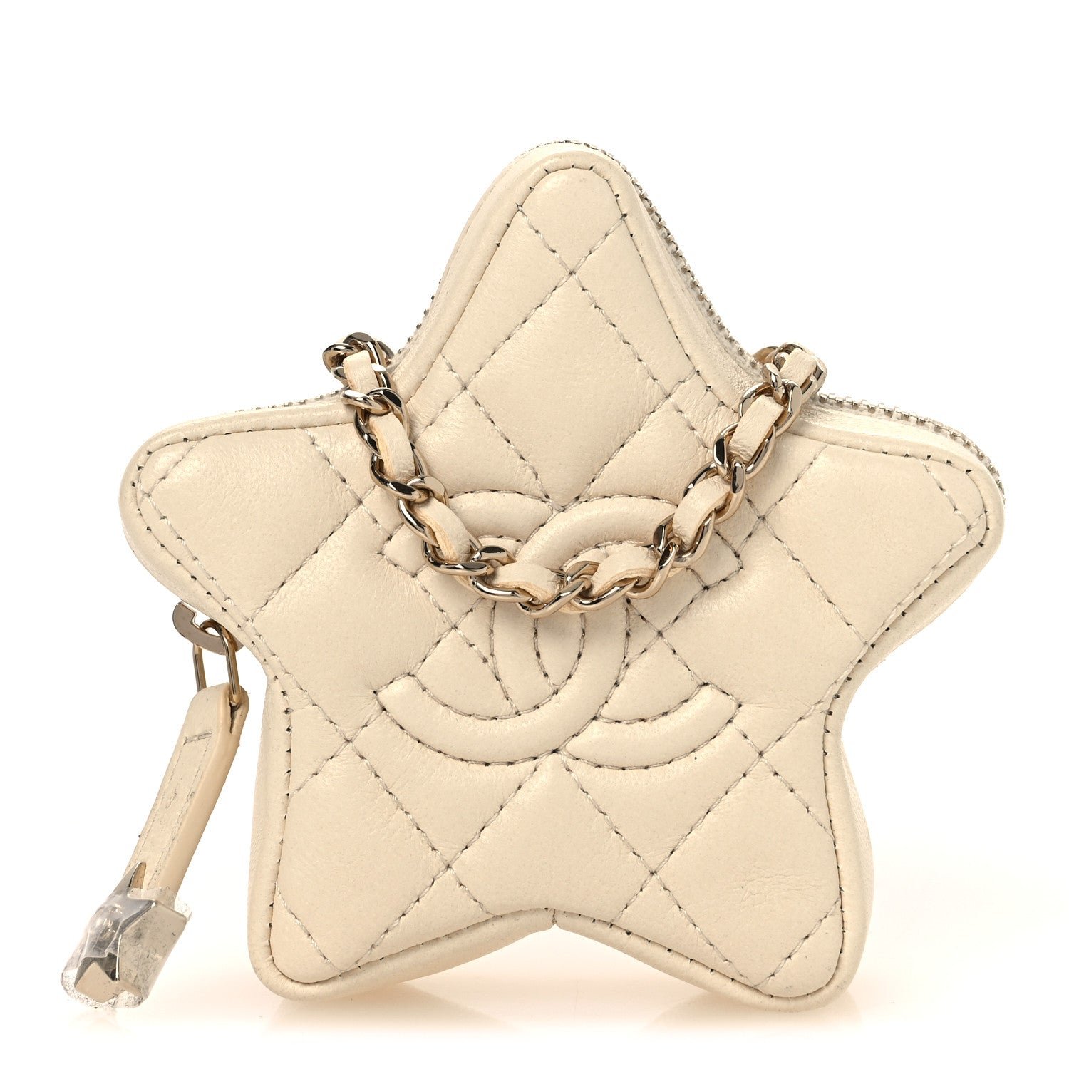 Chanel Lambskin Walk Of Fame Star Clip On Coin Purse Light Beige