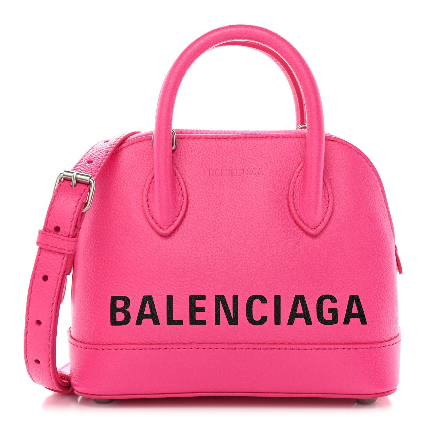 Balenciaga Signature Grained Calfskin Logo XXS Ville Top Handle Bag Fuchsia