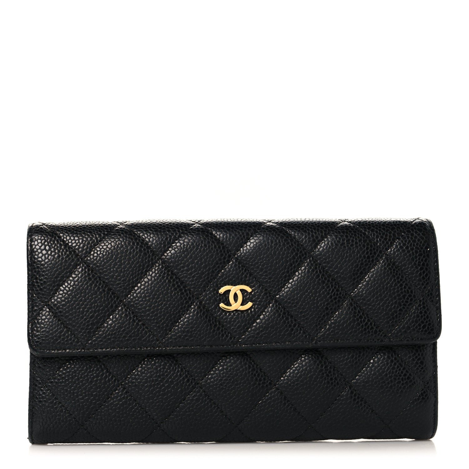 Chanel Caviar Quilted Large Gusset Flap Wallet Black