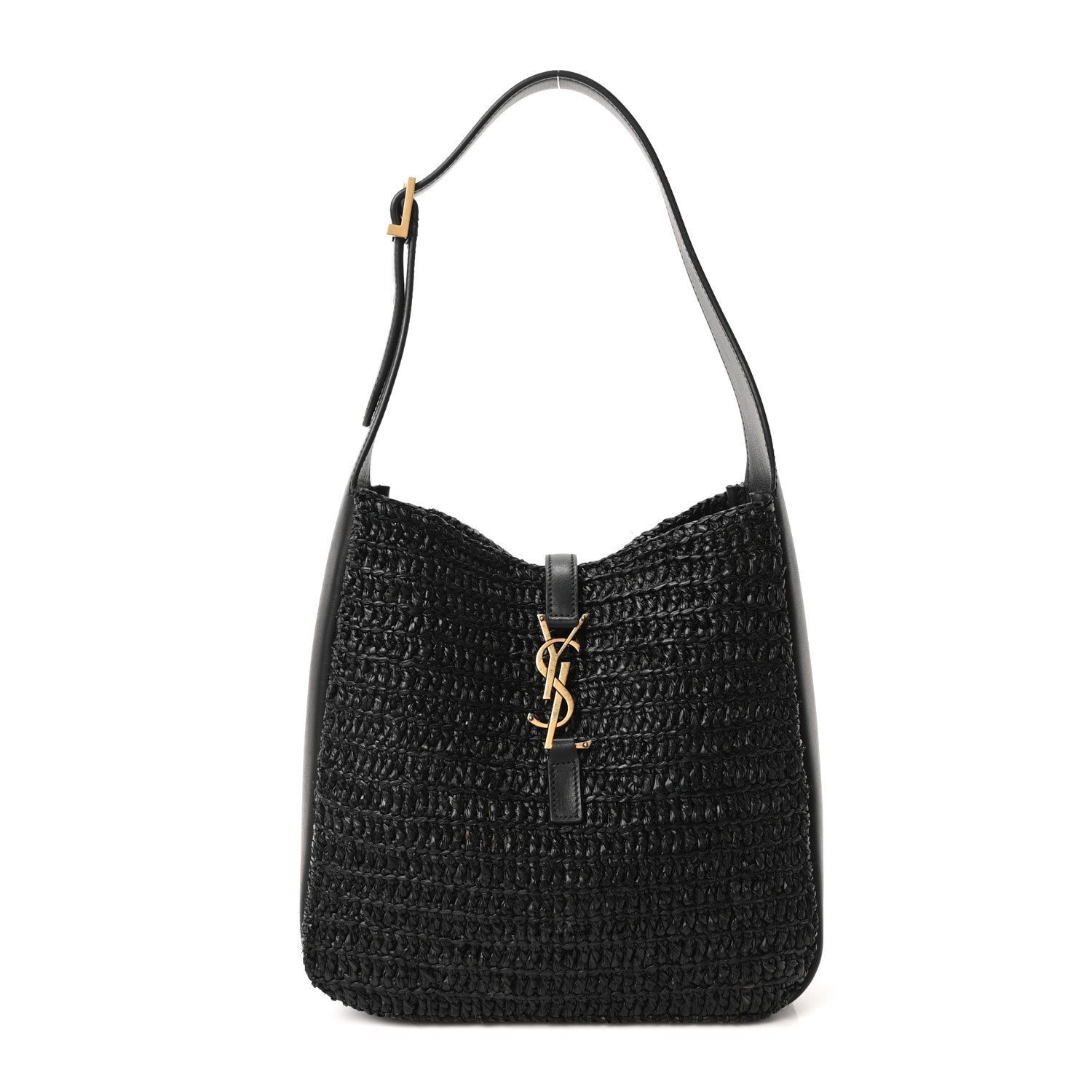 Saint Laurent Raffia Calfskin Le 5 A 7 Small Hobo Black