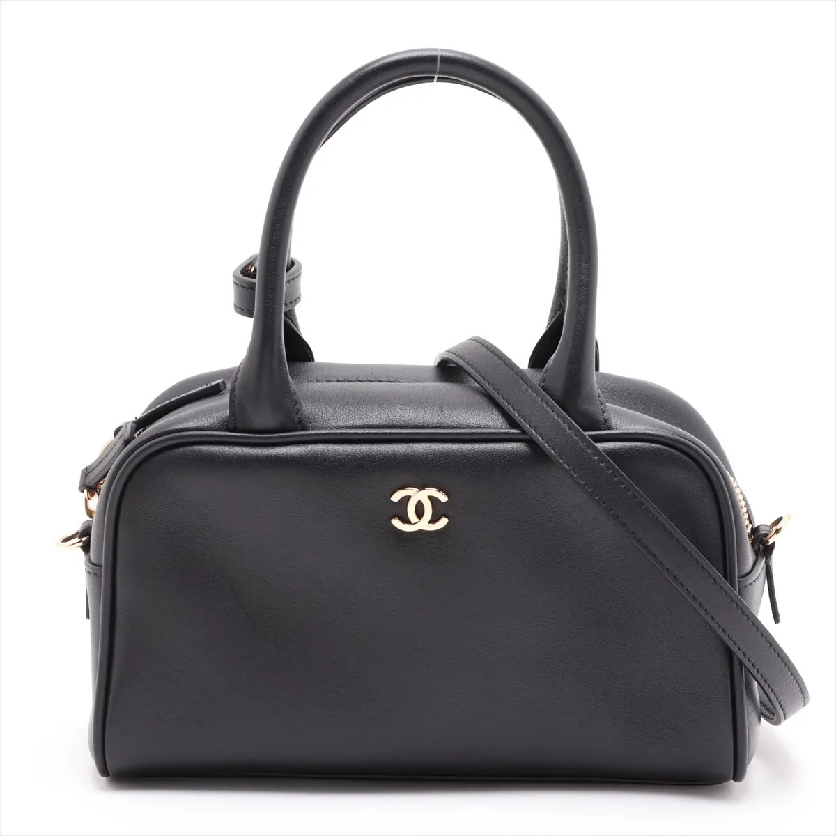 Chanel Coco Mark Calfskin 2 Way Handbag Black Gold Metal Fittings random serial