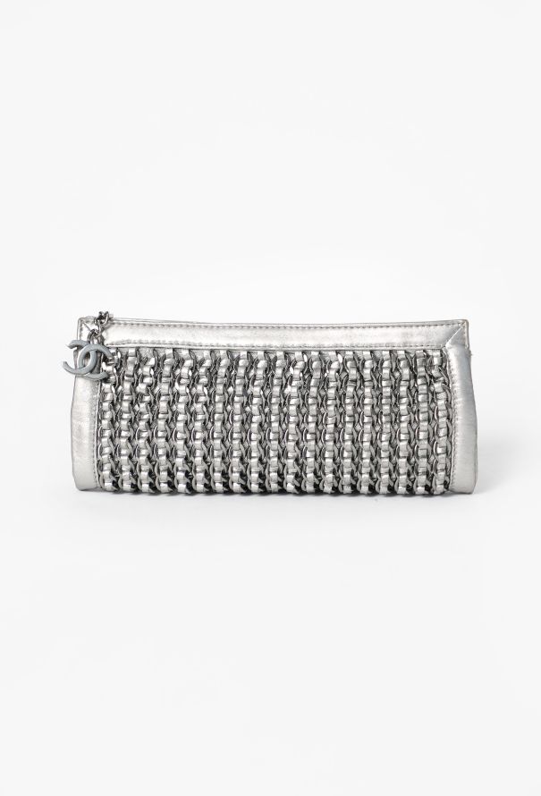 Chanel Metallic Silver Chainlink Clutch