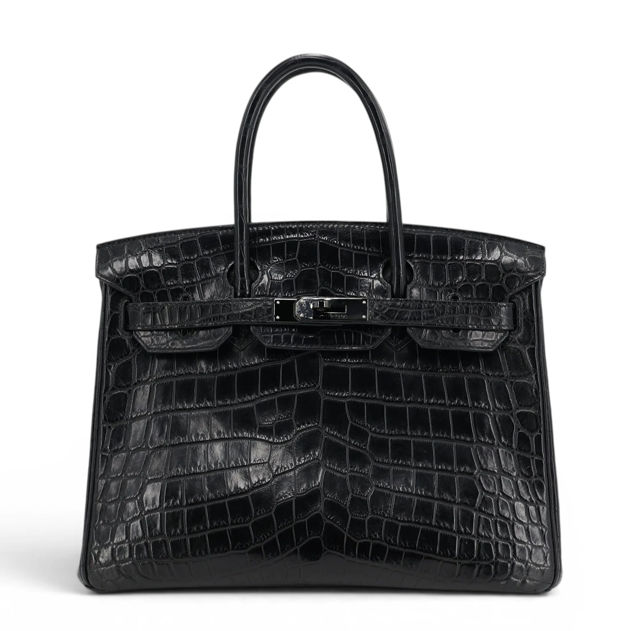 Very Good ( Rank A) HERMÈS Limited Edition Birkin 30 So Black Noir (89) Matte Niloticus Crocodile Black hardware Square N (2010)