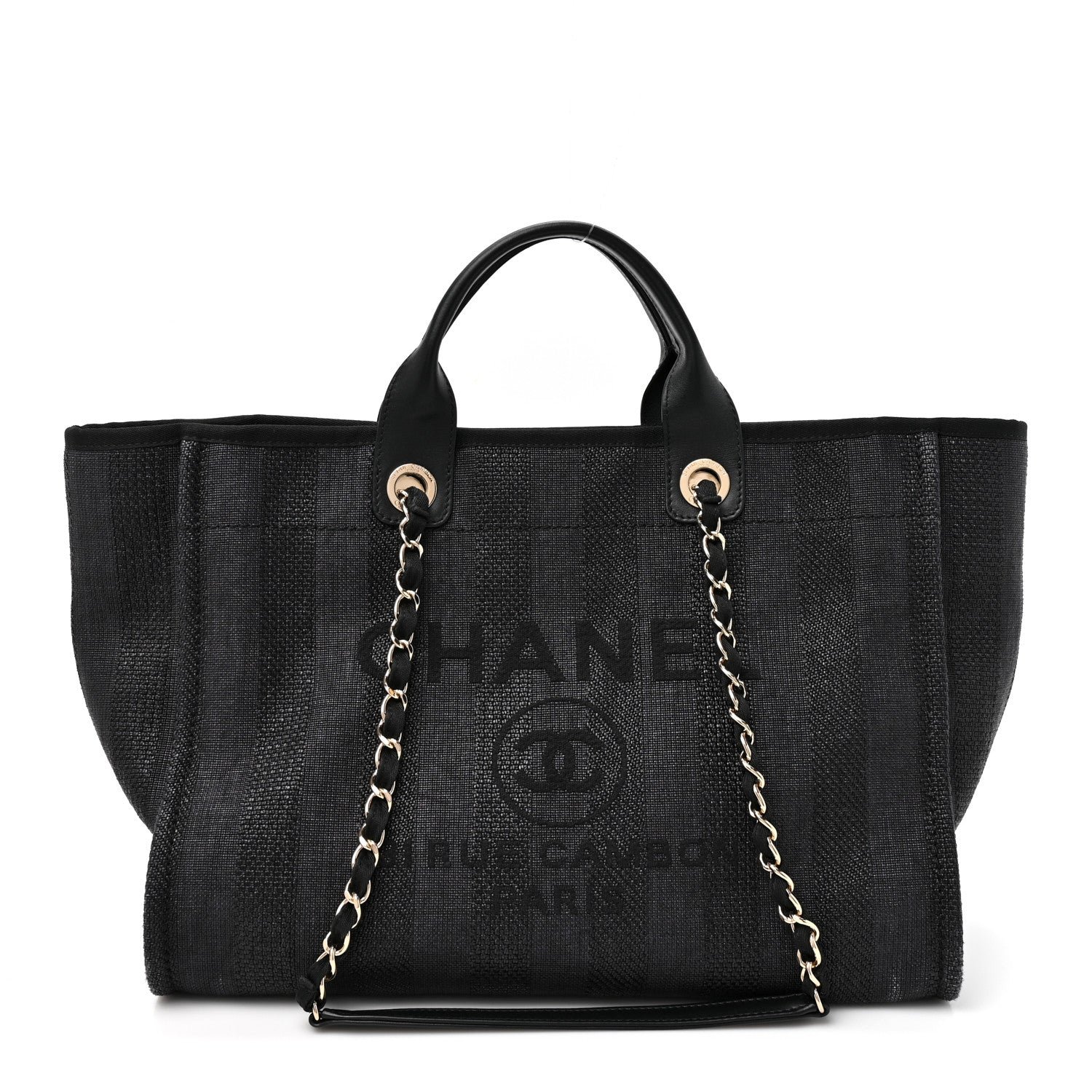 Chanel Mixed Fibers Calfskin Striped Medium Deauville Tote Black
