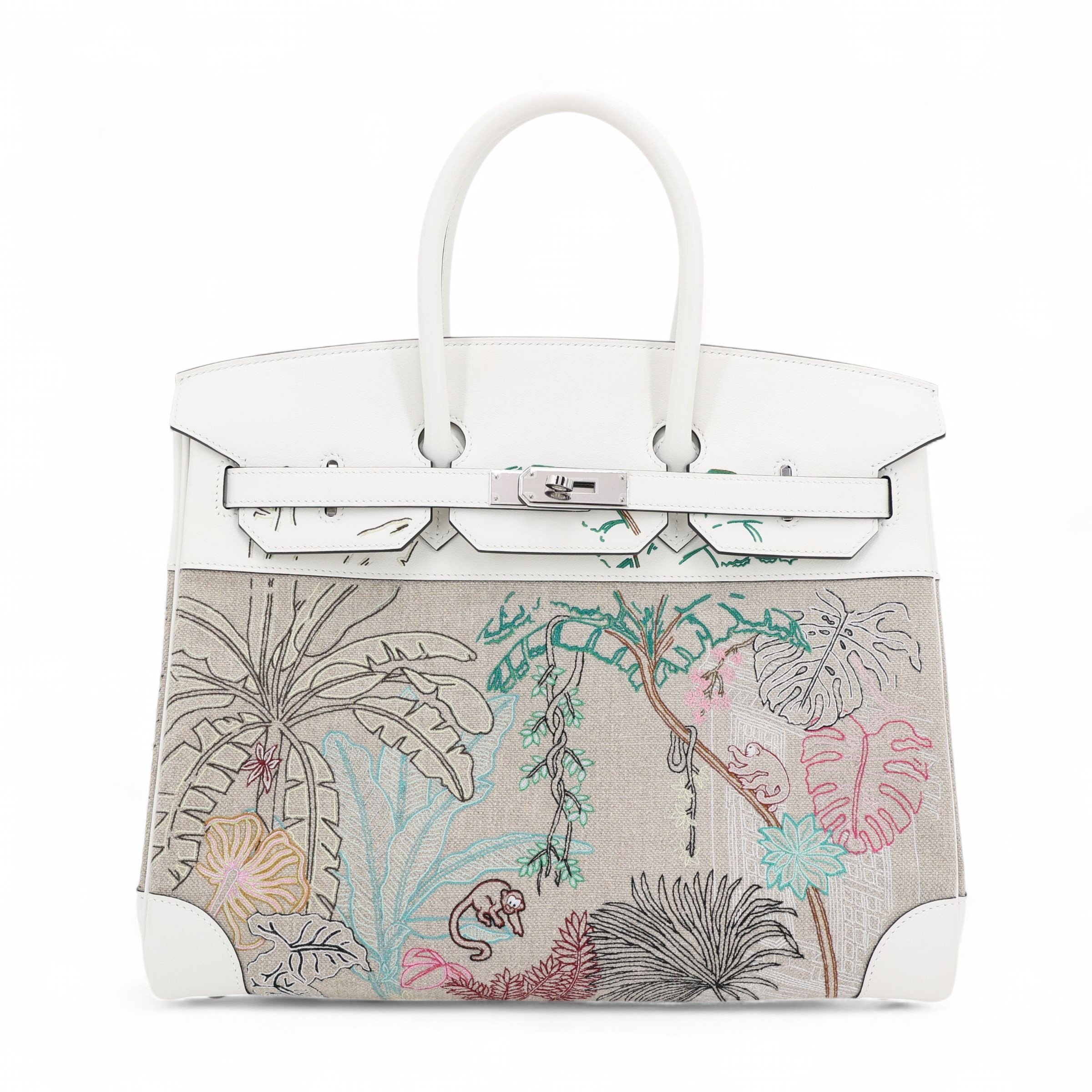 Unused ( Rank NS ) HERMÈS Limited Edition Birkin 35 White (01) Swift Toile H canvas Palladium hardware B (2023)