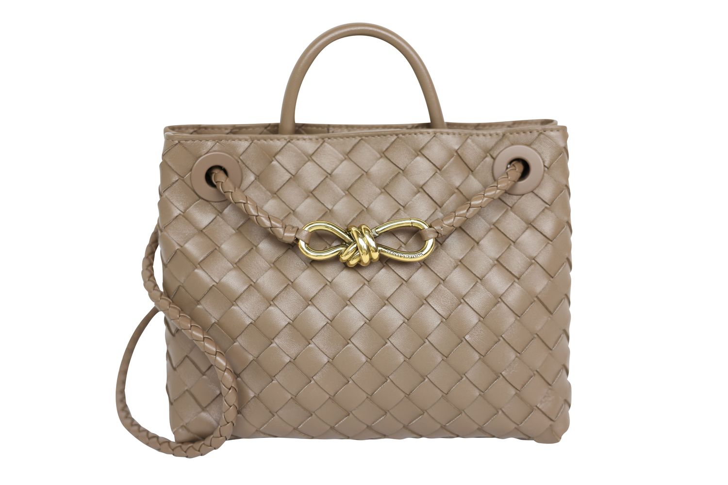 Bottega Veneta Andiamo Small Bag, Light Brown Intrecciato Leather and Gold Hardware, Preowned in Dustbag WA001