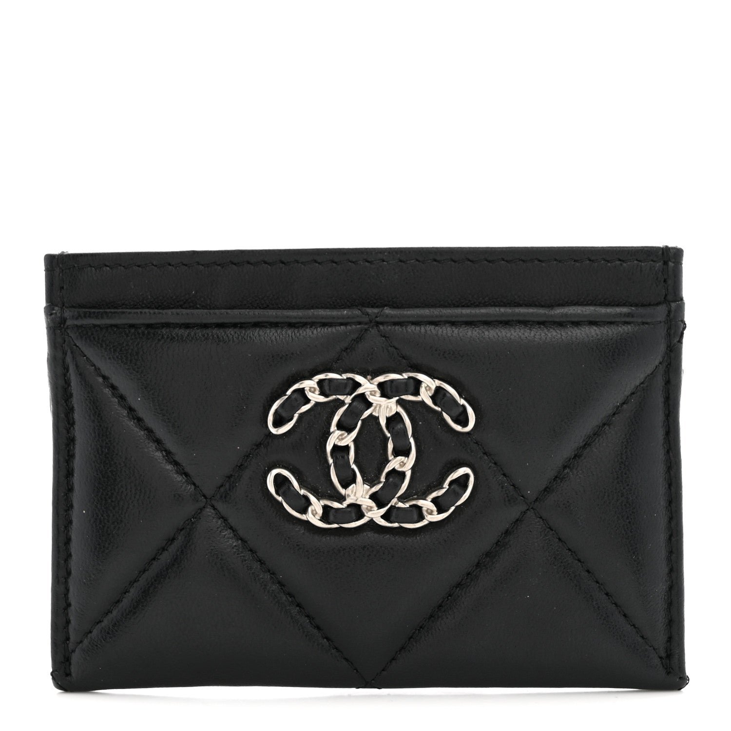 Lambskin Quilted Chanel 19 Card Holder Black