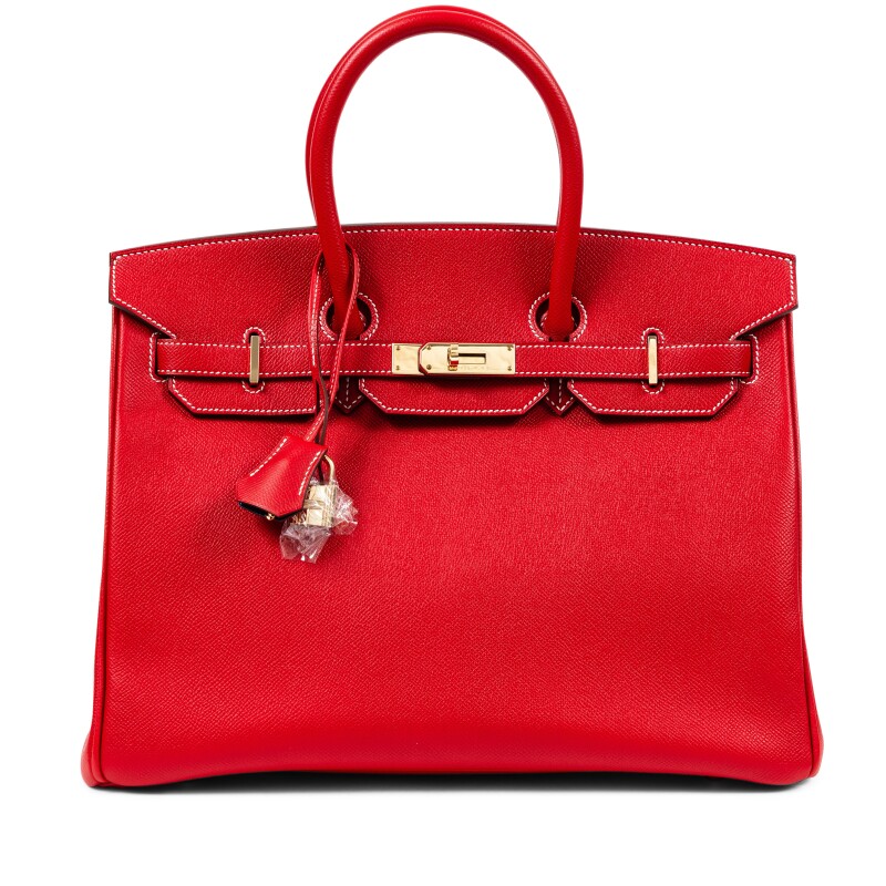 Hermes Limited Edition Rouge Casaque Epsom Bleu Thalassa Candy Verso Birkin 35 Permabrass Hardware, 2011