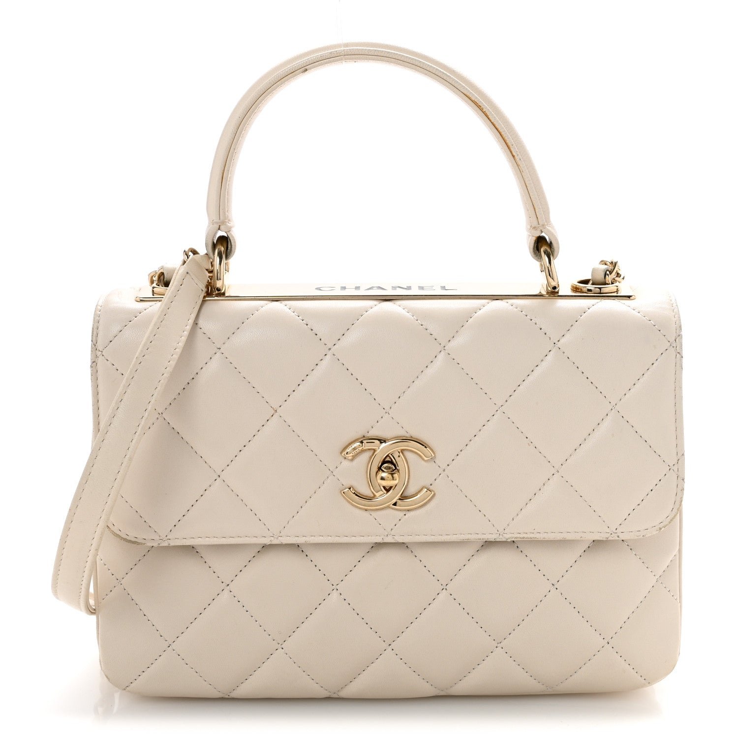 Chanel Lambskin Quilted Small Trendy CC Dual Handle Flap Bag White