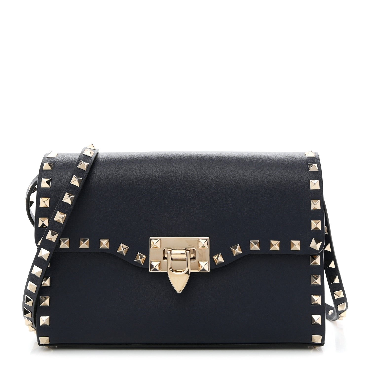 Valentino Garavani Vitello Medium Rockstud Flip Lock Crossbody Bag Marine