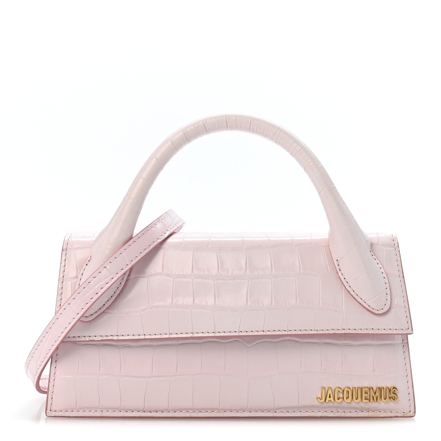 Jacquemus Calfskin Crocodile Embossed Le Chiquito Long Pale Pink