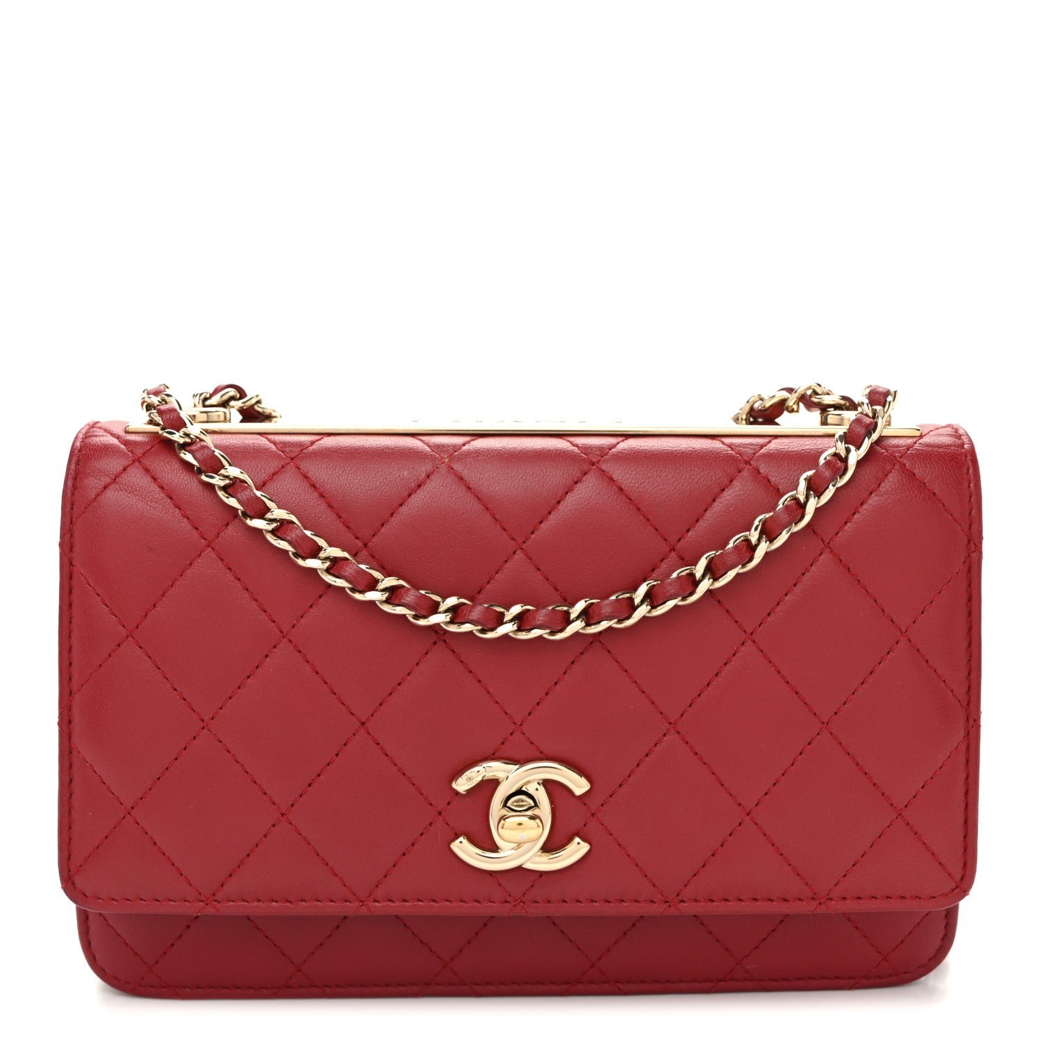 Chanel Lambskin Quilted Trendy CC Wallet On Chain WOC Red