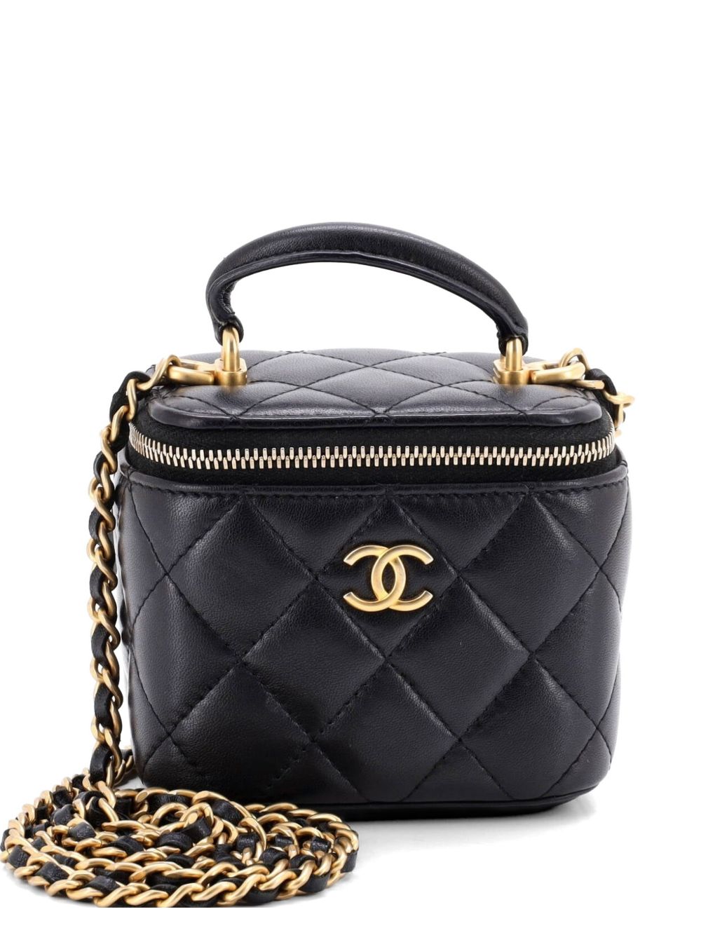 Classic Top Handle Vanity Case with Chain Quilted Lambskin Mini crossbody bag
