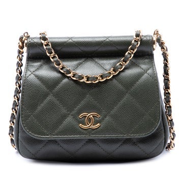 Calf Leather Small CC Quilted Caviar Bar Flap Clutch With Chain