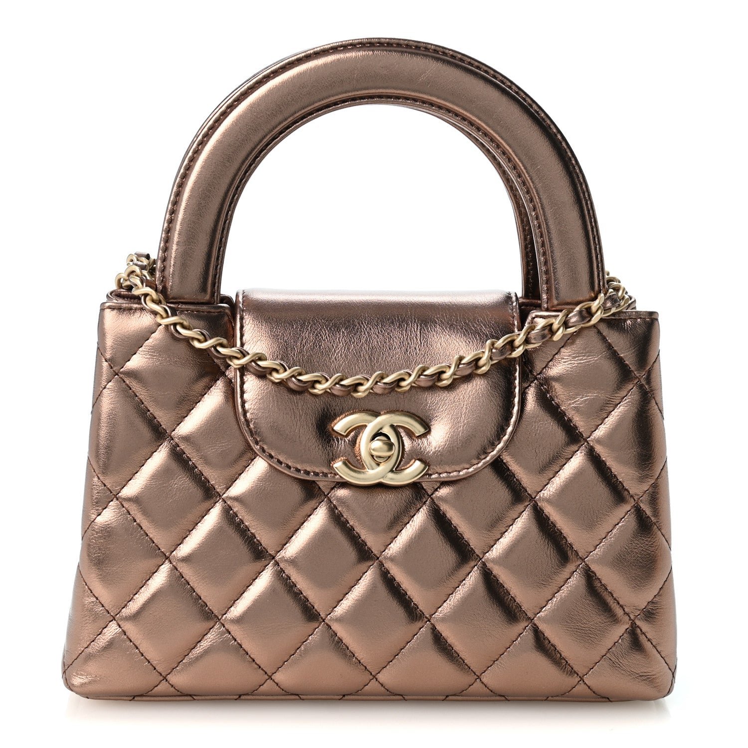 Chanel Metallic Aged Calfskin Quilted Nano Kelly Shopper Bronze