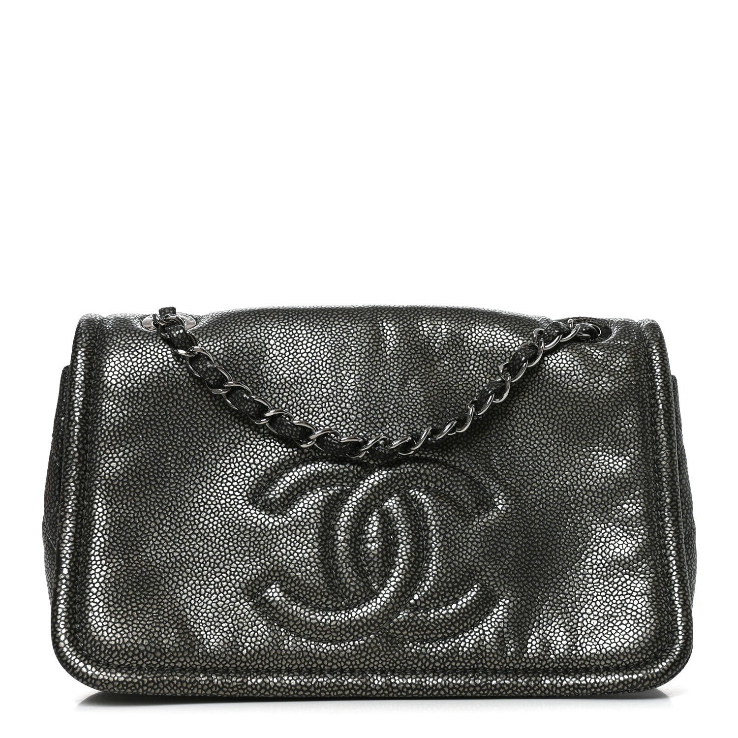 Chanel Metallic Caviar Medium Timeless CC Flap Dark Silver