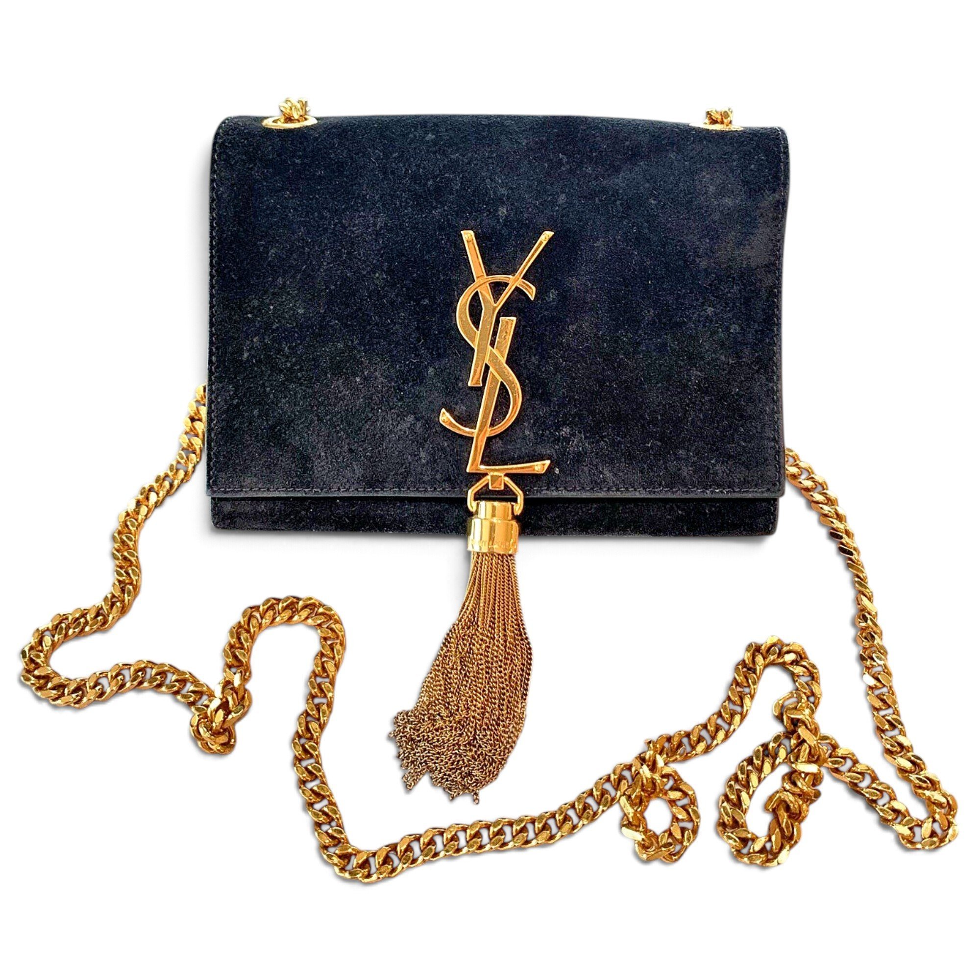 Saint Laurent Pompom Kate velvet crossbody bag