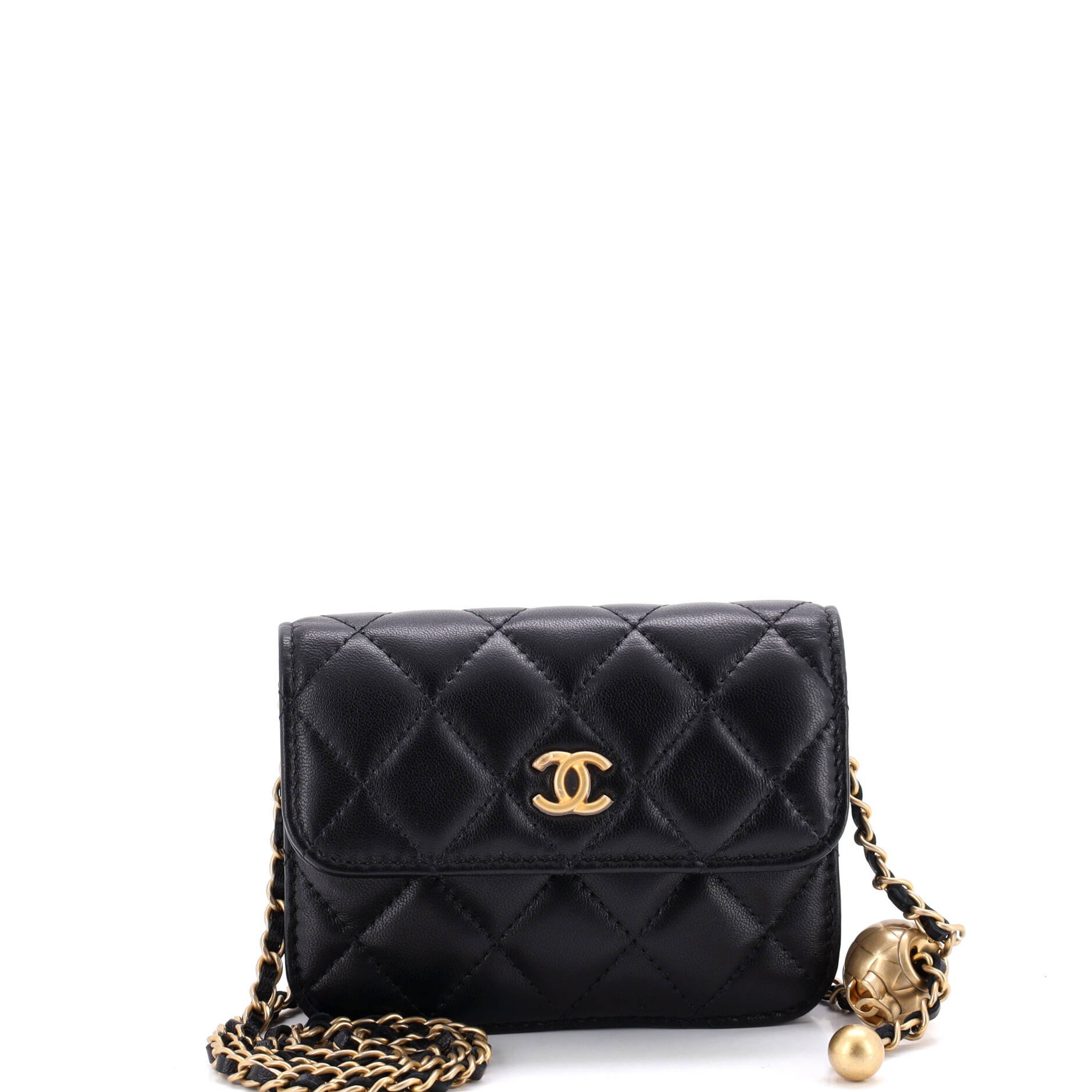 Pearl Crush Flap Clutch with Chain Quilted Lambskin Mini