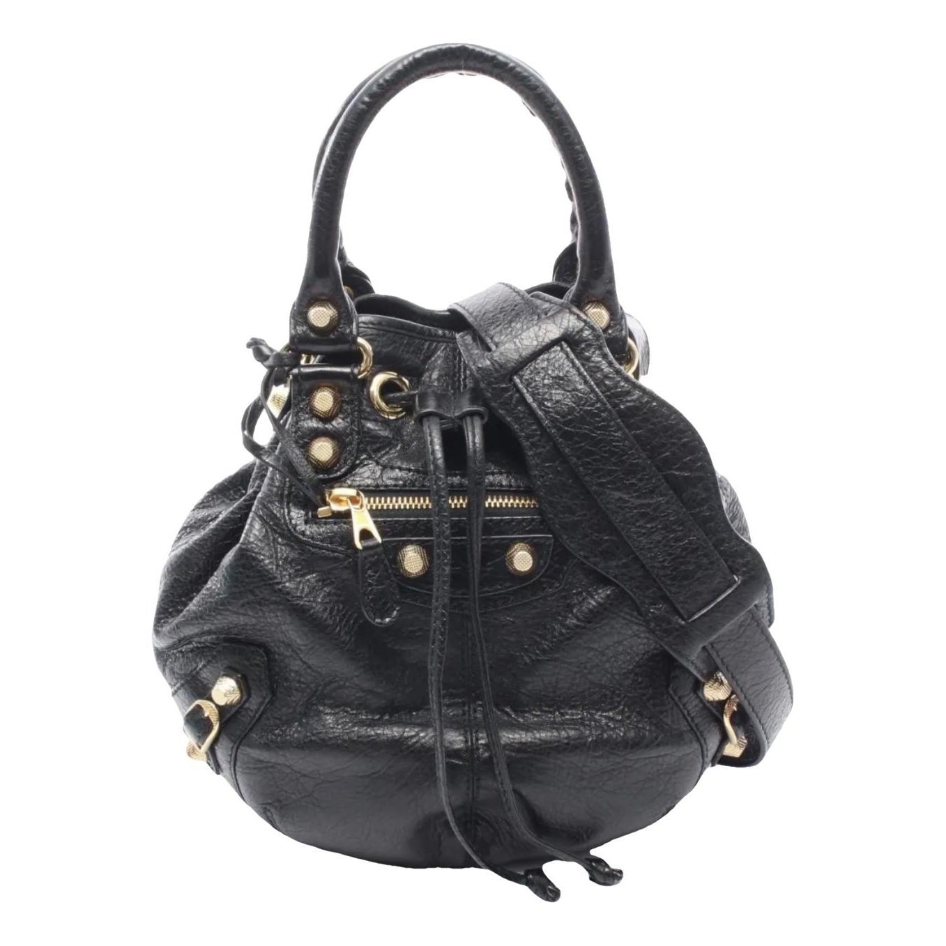 Pompon leather handbag