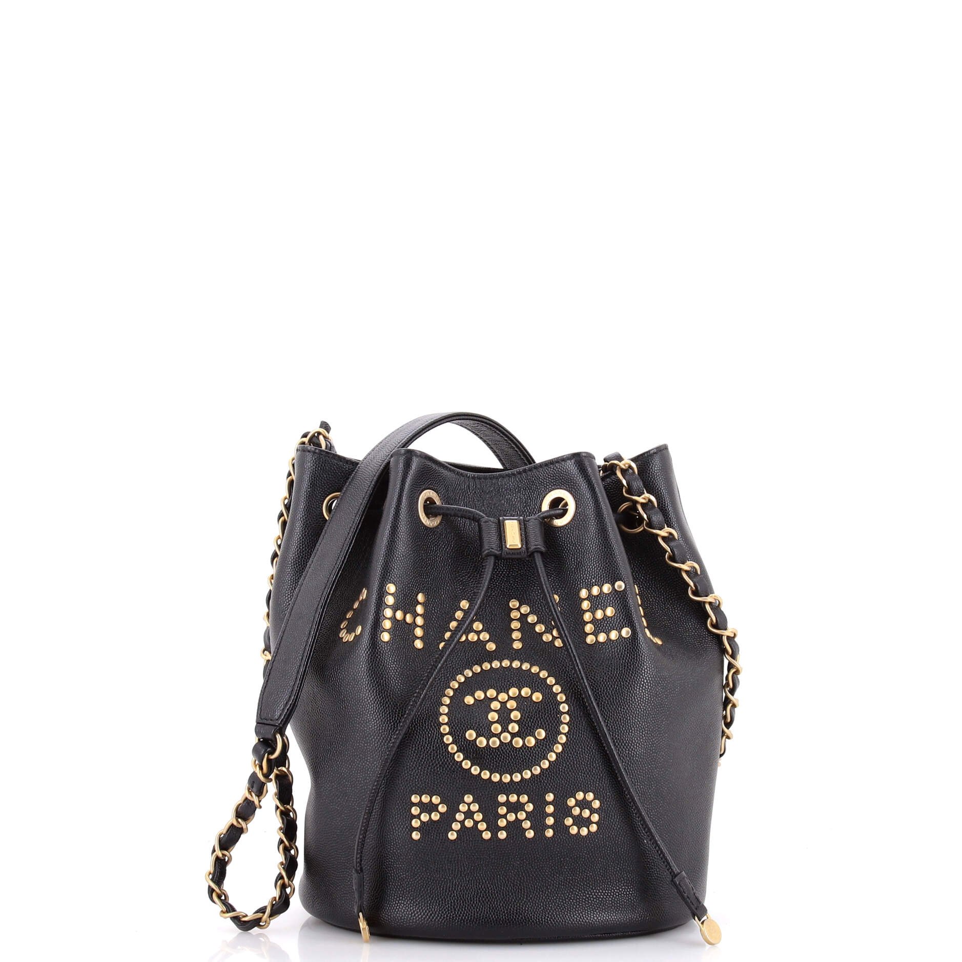 Deauville Drawstring Bucket Bag Studded Caviar Medium