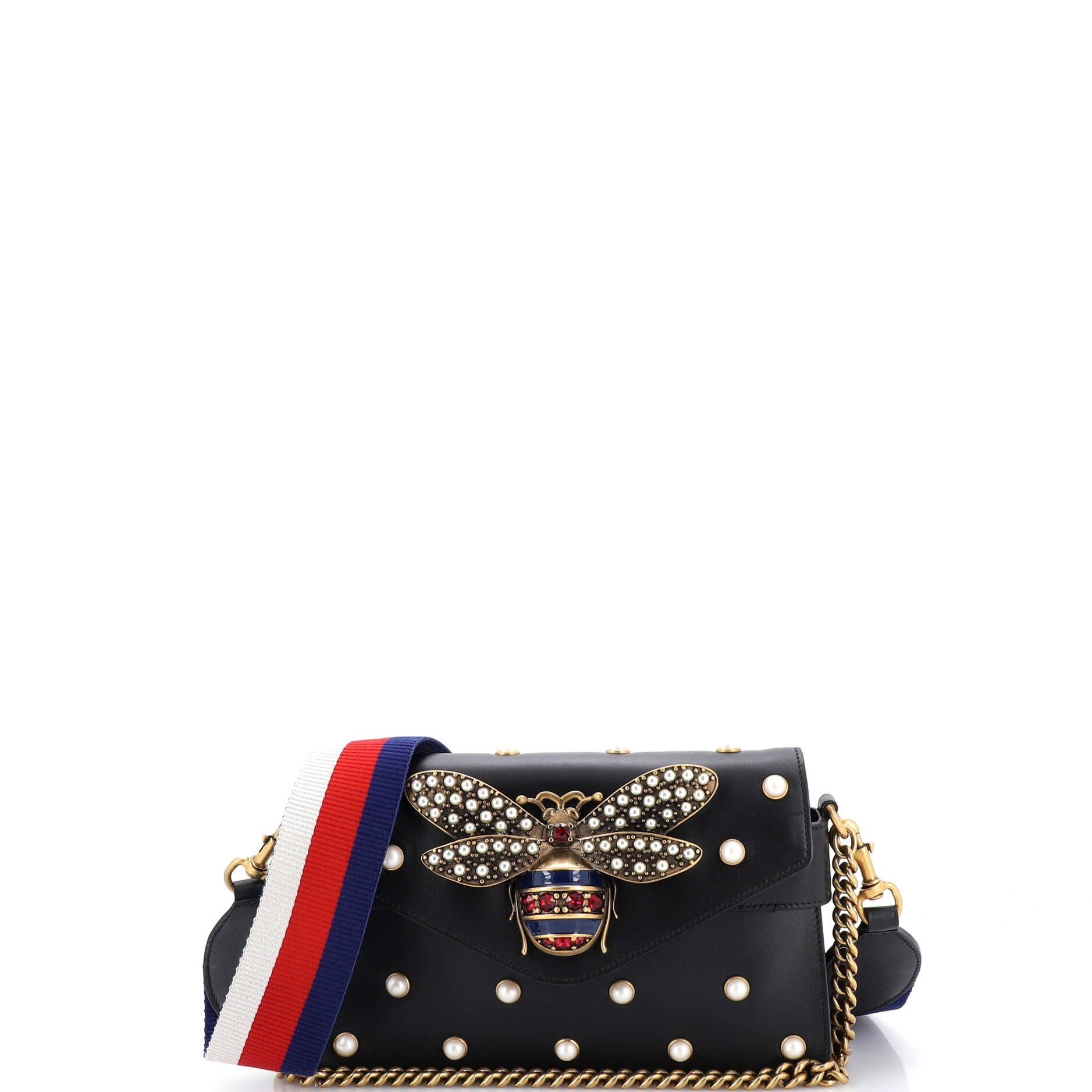 Gucci Broadway Pearly Bee Shoulder Bag Embellished Leather Mini