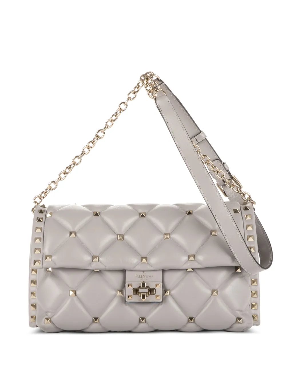 quilted studded shoulder bag