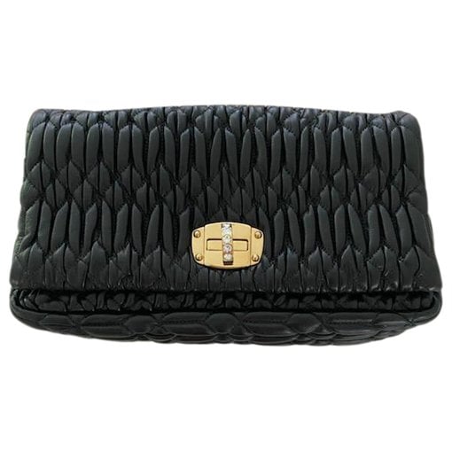 Miu Crystal leather clutch bag