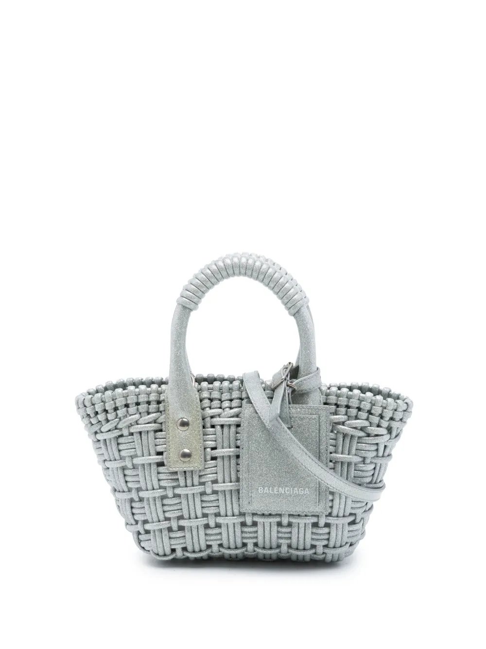 2022 Metallic Faux Leather Bistro Basket Bag XXS satchel