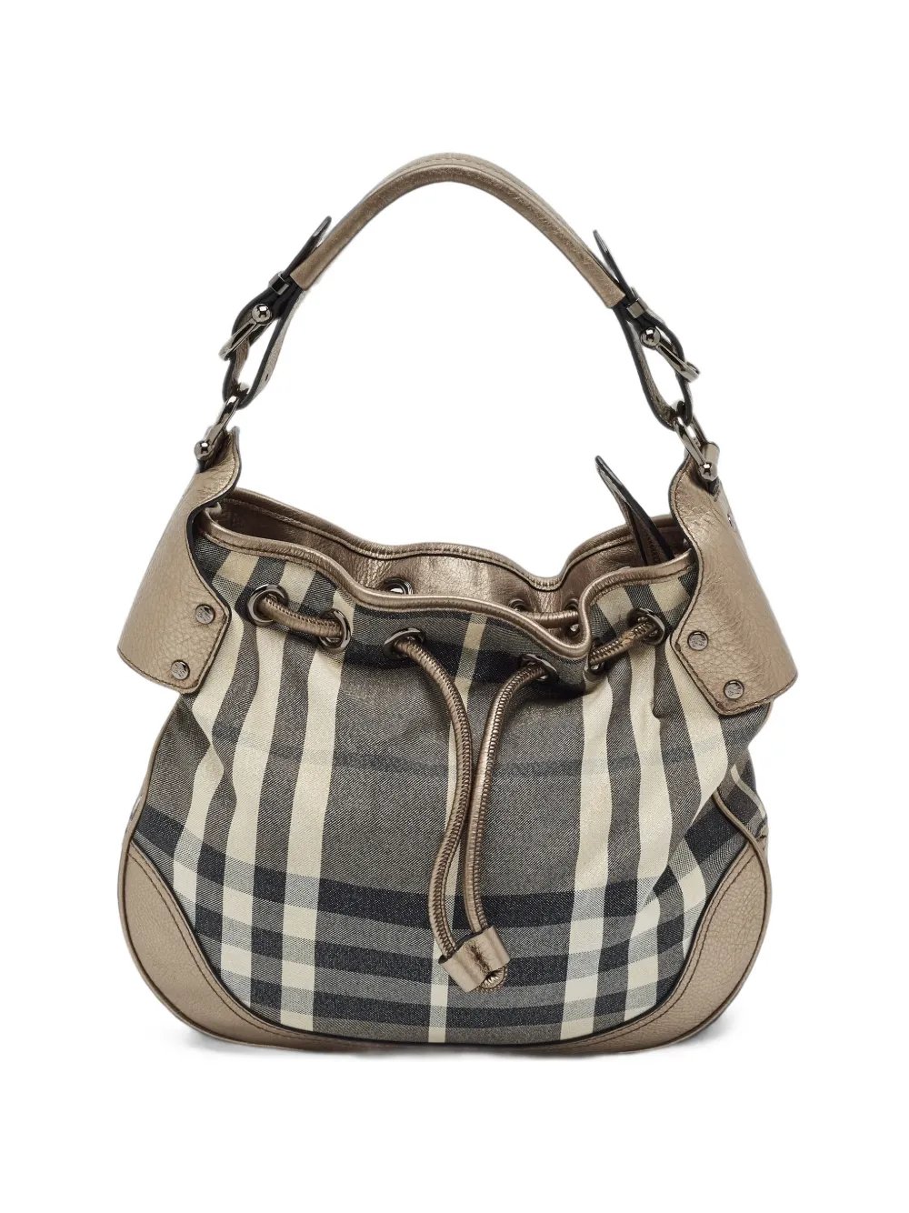 check-print drawstring shoulder bag