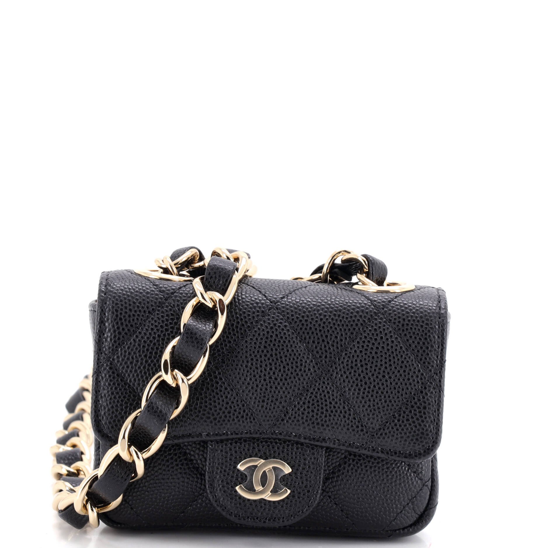 Classic Flap Charm Chain Belt Bag Quilted Caviar Mini