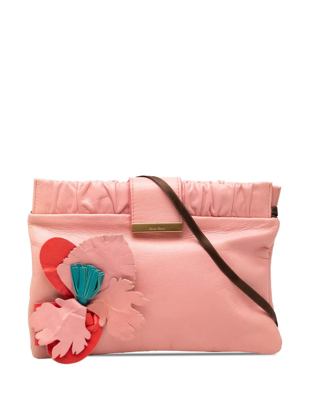 2010-2026 Lambskin Flower Applique Clutch with Strap crossbody bag