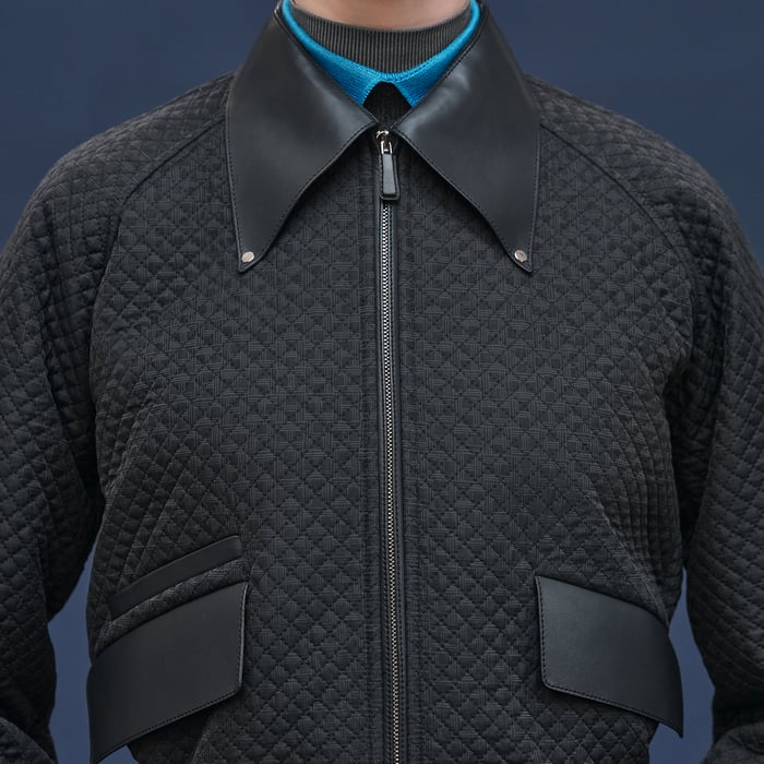 Gris Nuit "H Kelly" Mixed Leather Quilted Jacket