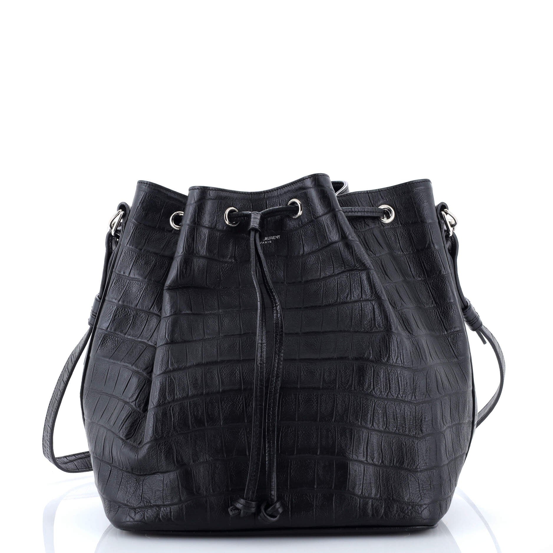 Saint Laurent Emmanuelle Bucket Bag Crocodile Embossed Leather Medium