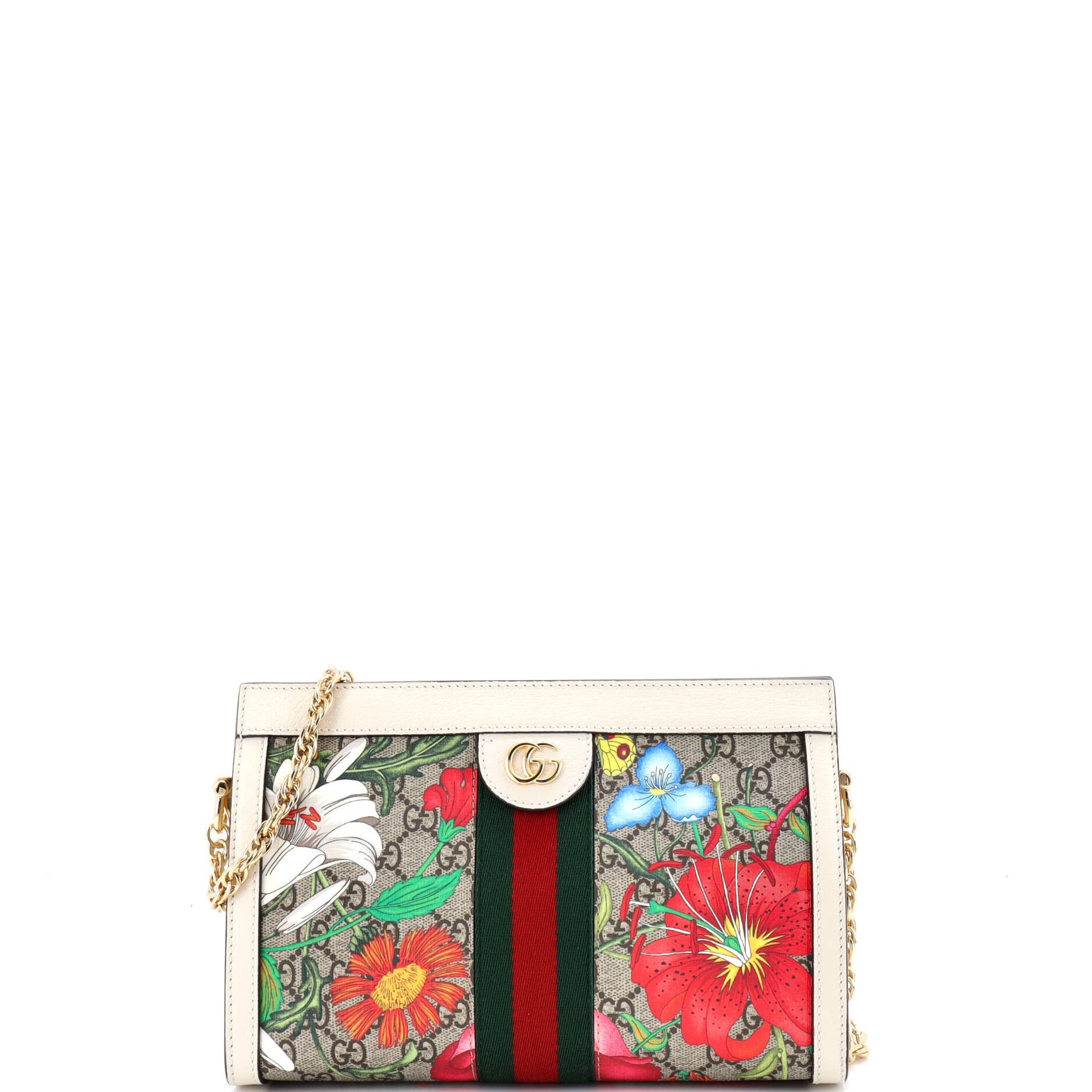 Gucci Ophidia Chain Shoulder Bag Flora GG Coated Canvas Small