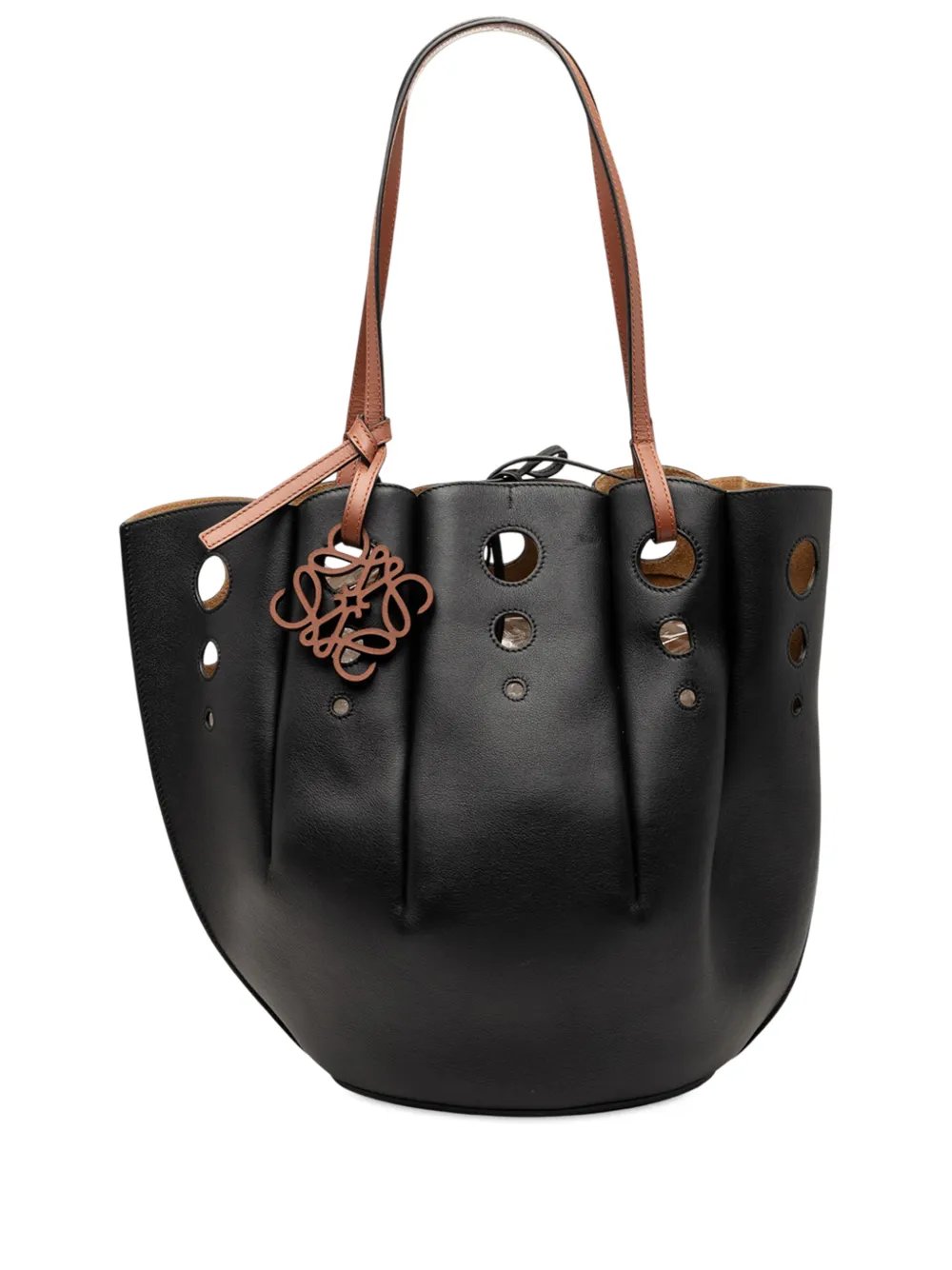 2020 Paulas Ibiza Perforated Leather Shell Basket tote bag