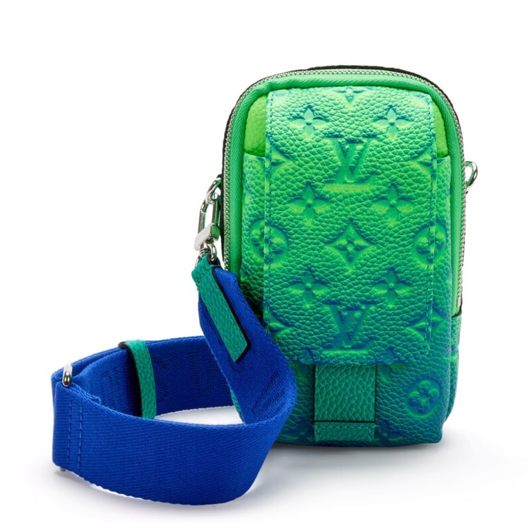 Louis Vuitton Virgil Abloh Blue & Green Monogram Illusion Leather Flat Double Phone Pouch Silver Hardware, 2022