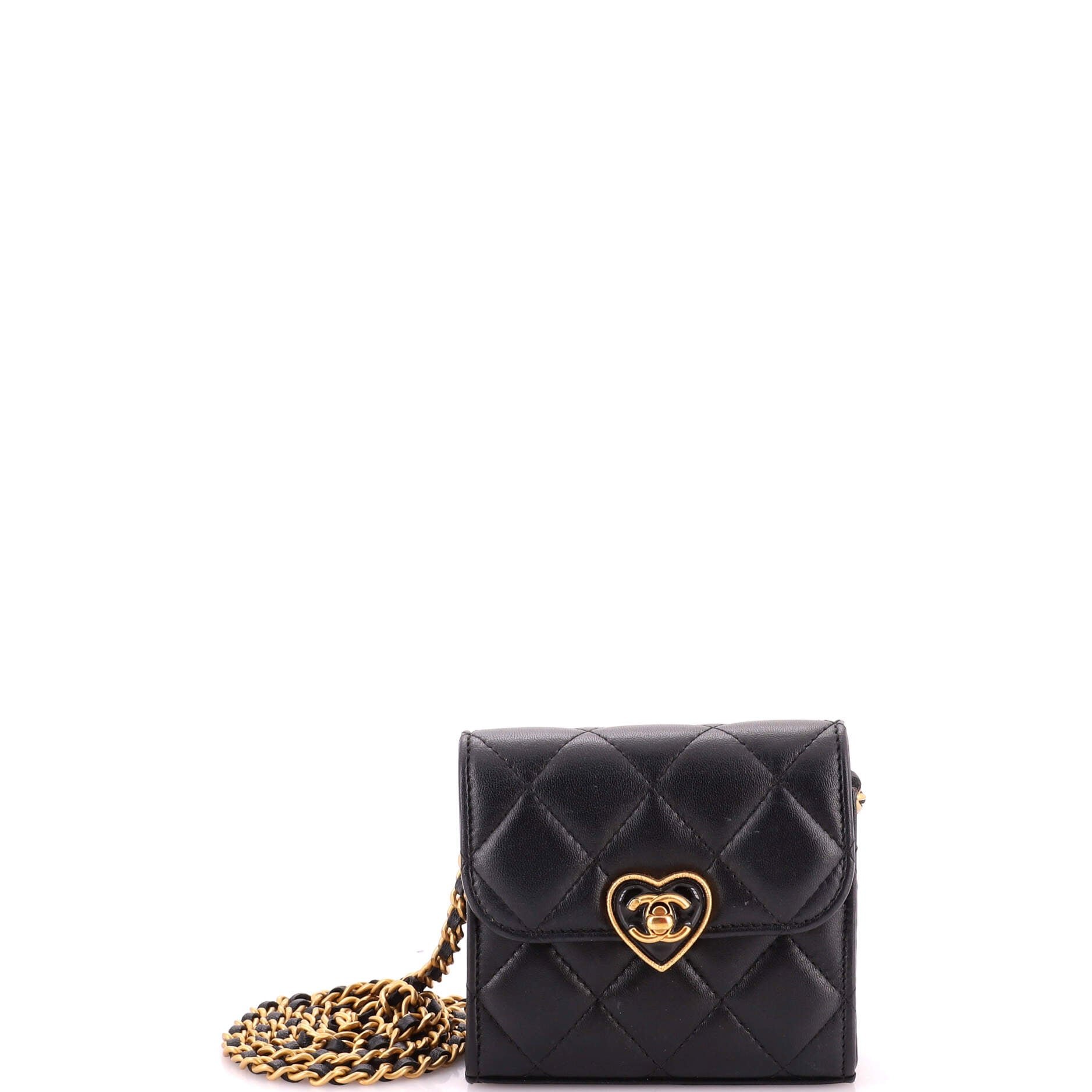 Coco Love CC Heart Clutch with Chain Quilted Lambskin Mini