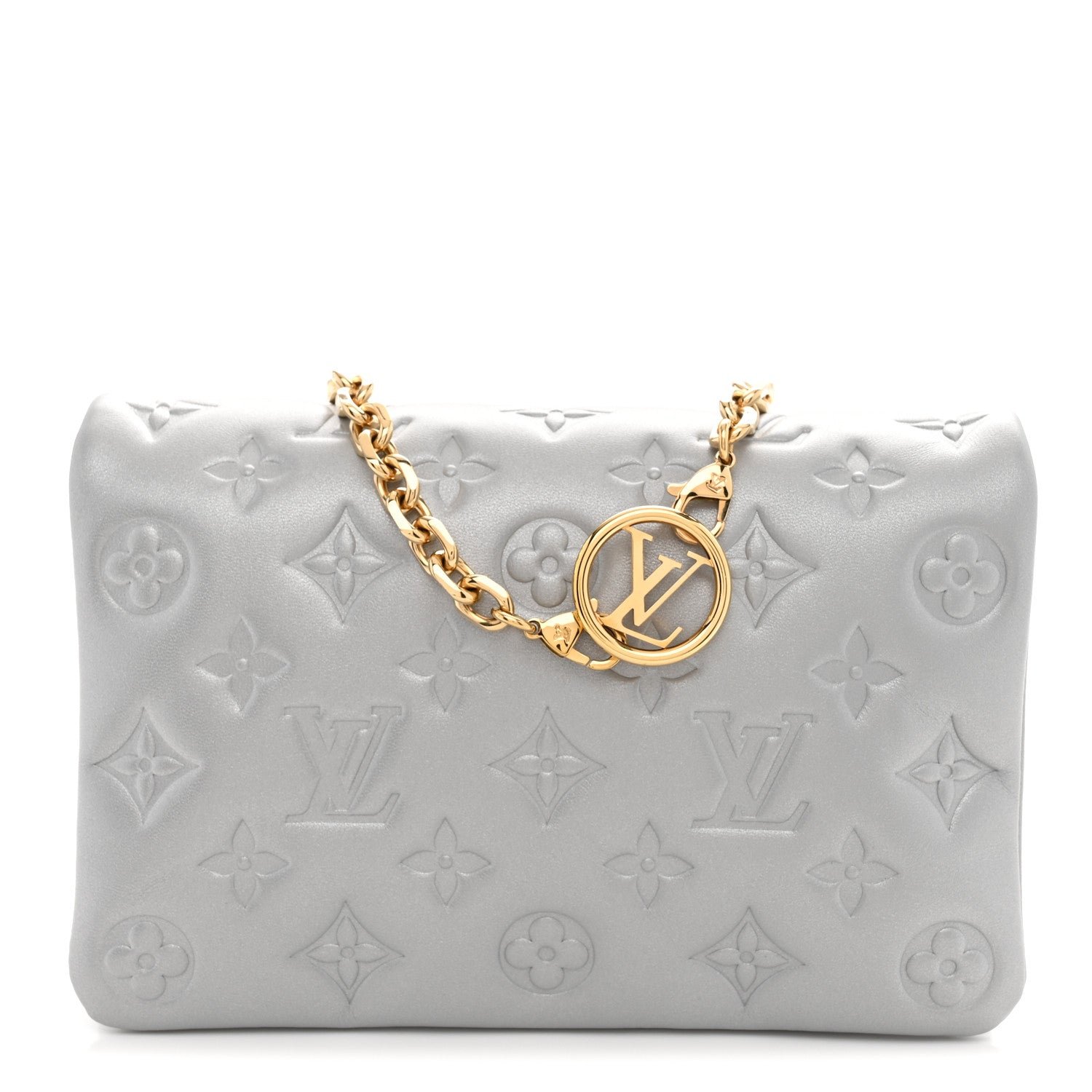 Louis Vuitton Metallic Lambskin Embossed Monogram Pochette Coussin Silver