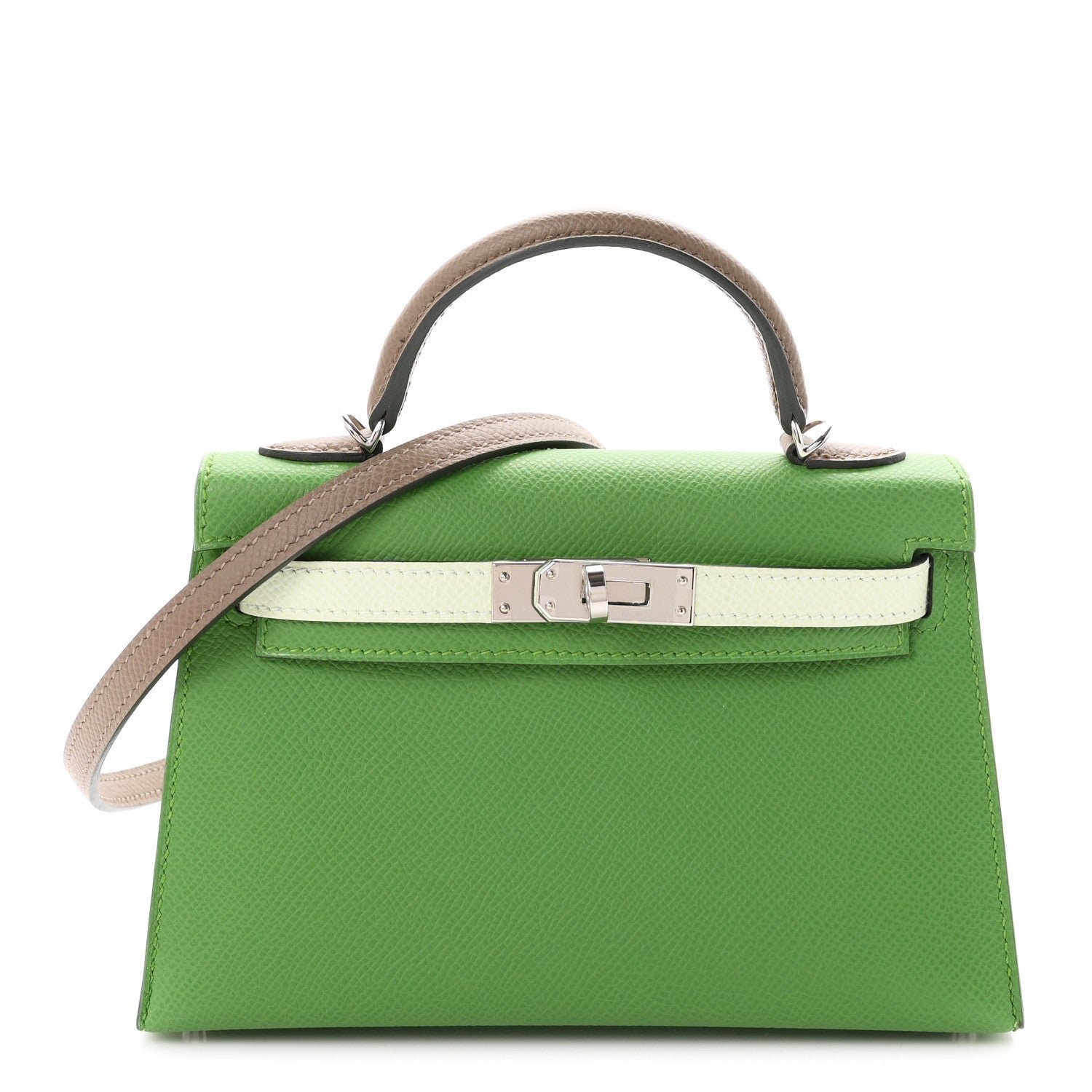 Hermes Epsom Tri-Color Mini Kelly Sellier 20 Vert Yucca Vert Fizz Etoupe