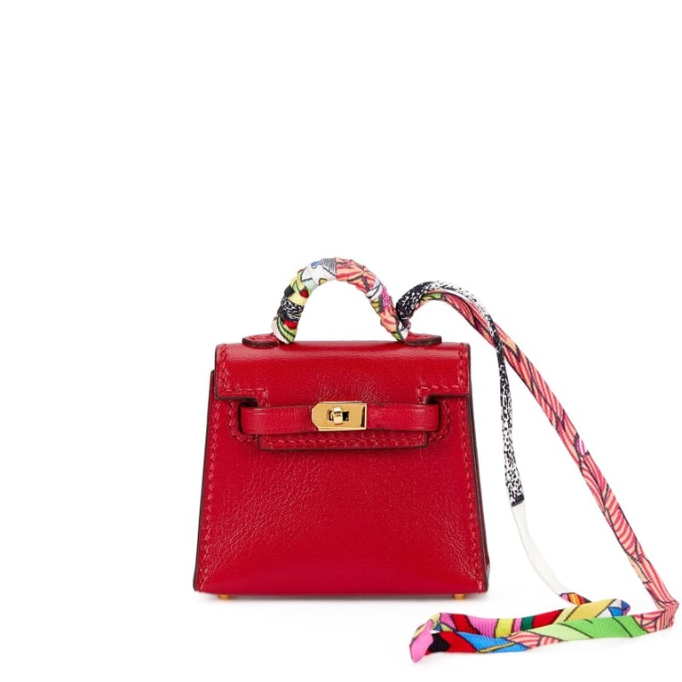 Hermes Rubis Tadelakt Micro Mini Kelly Twilly Bag Charm Gold Hardware, 2022