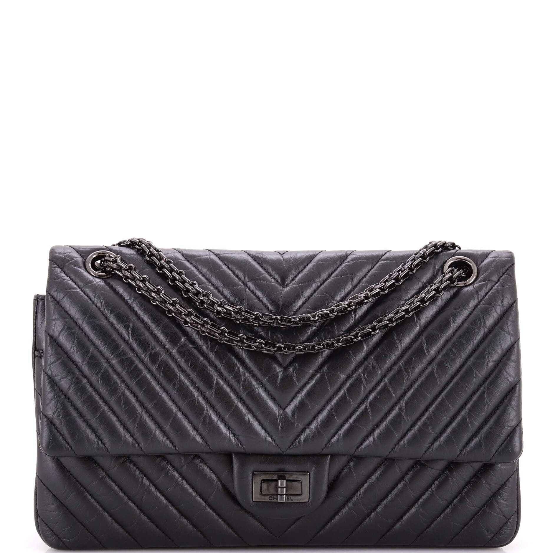 So Black Reissue 2.55 Flap Bag Chevron Aged Calfskin 226