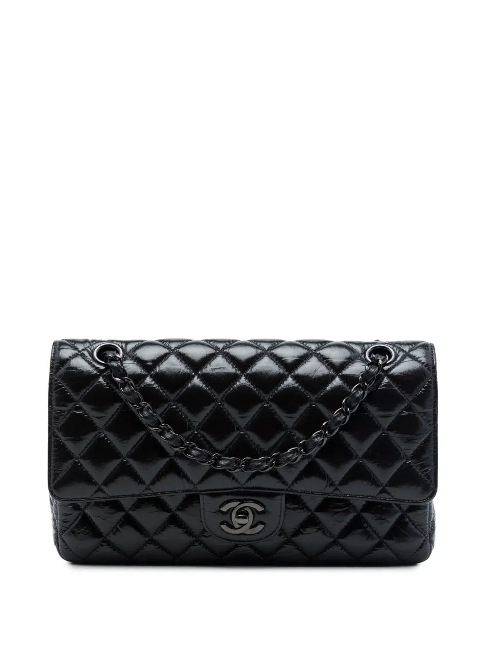 2020 Medium Classic Shiny Crumpled Calfskin So Black Double Flap shoulder bag