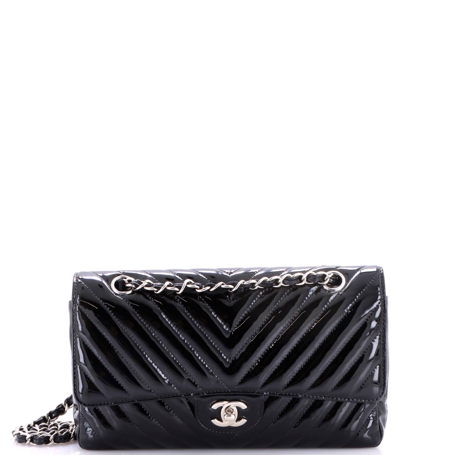 Classic Double Flap Bag Chevron Patent Medium