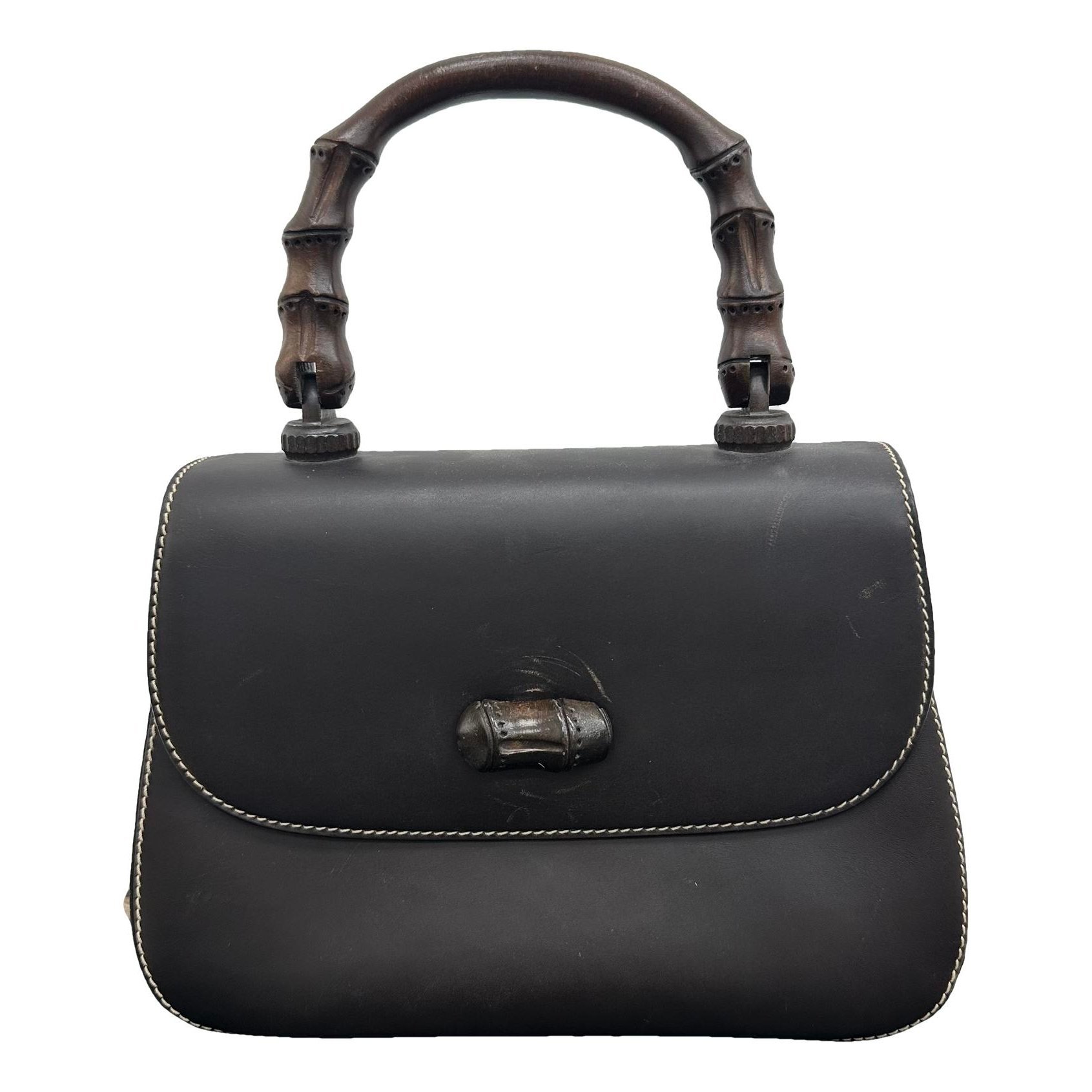 Convertible Bamboo Top Handle leather handbag