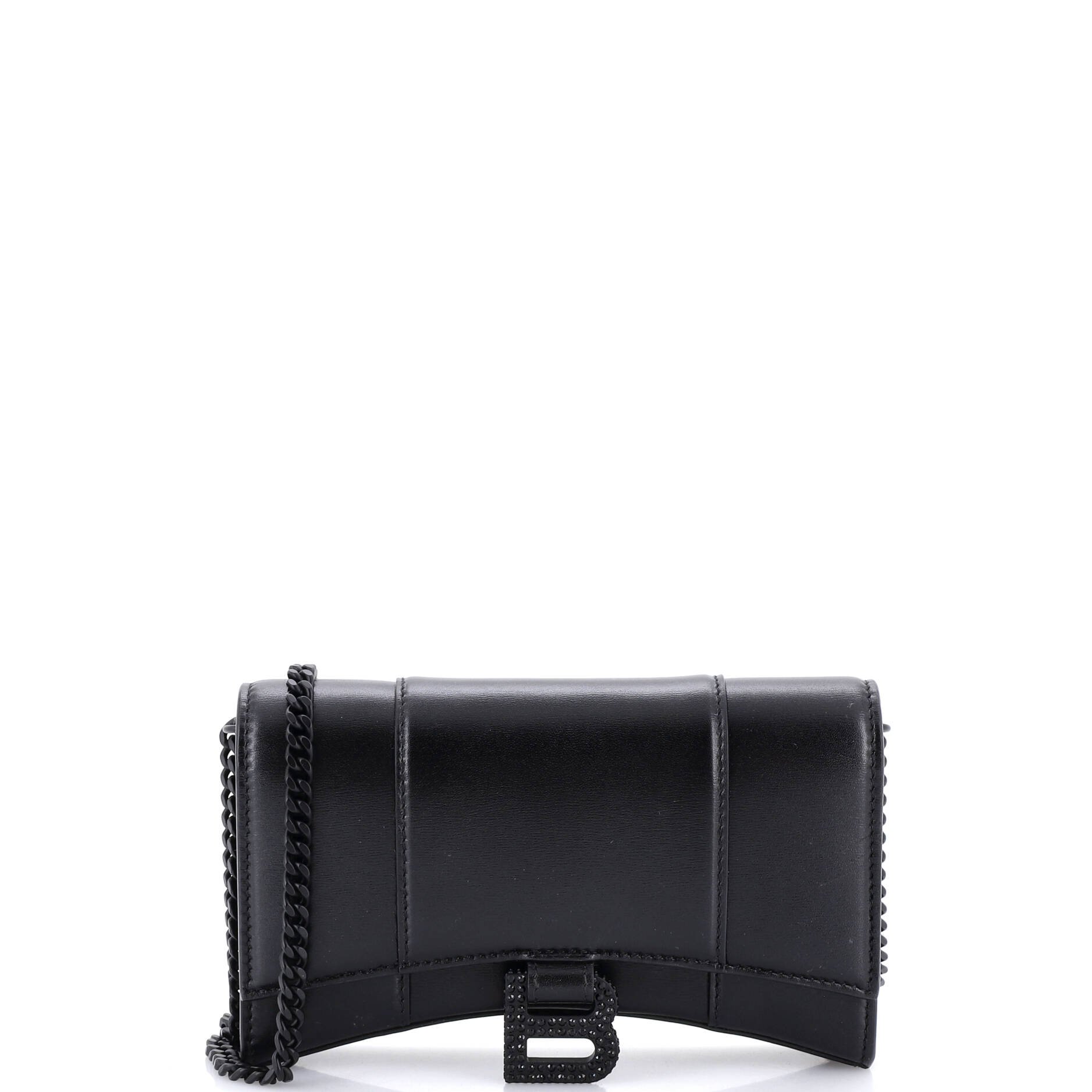 Hourglass Chain Wallet Leather with Crystal Detail