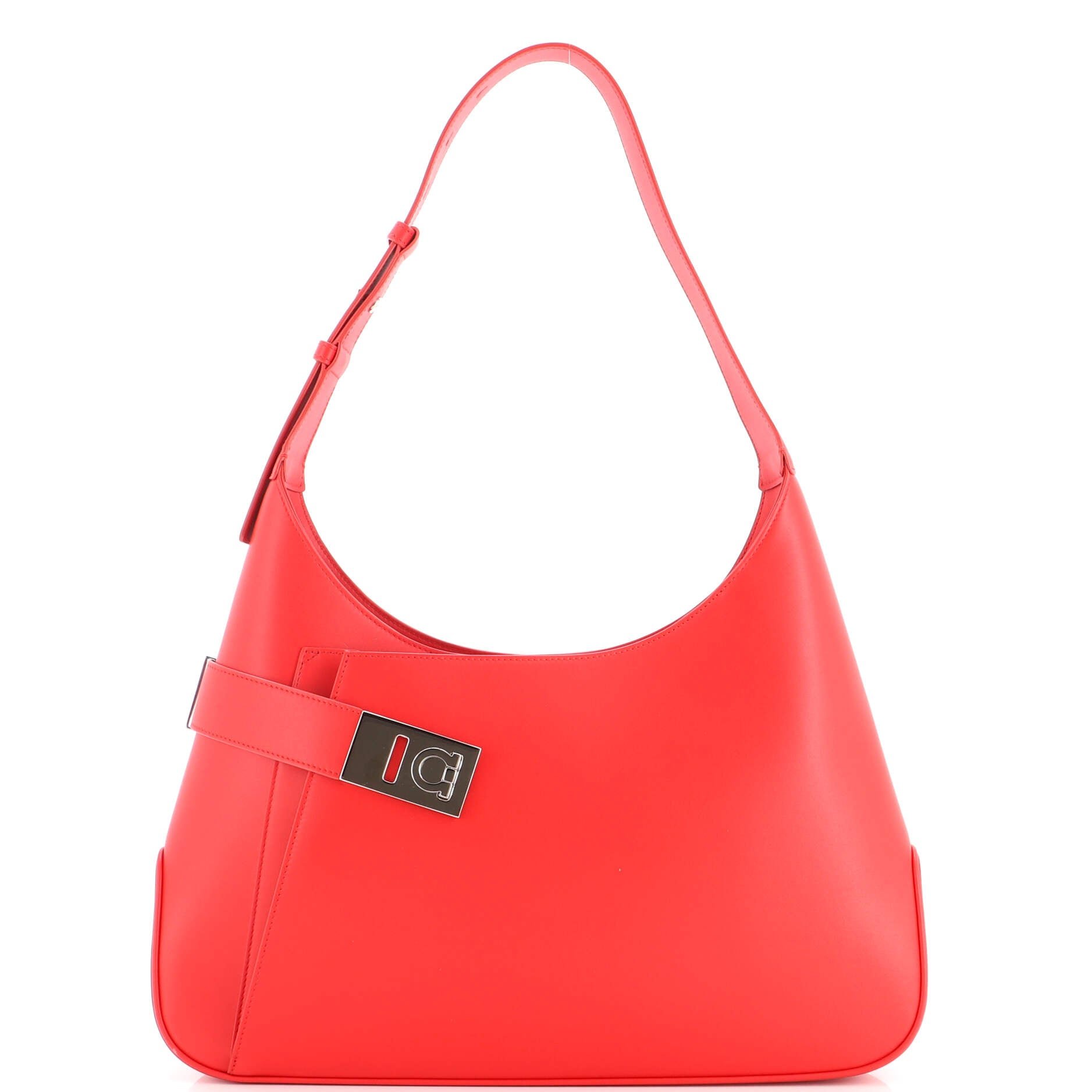Gancini Buckle Asymmetric Shoulder Bag Leather Large