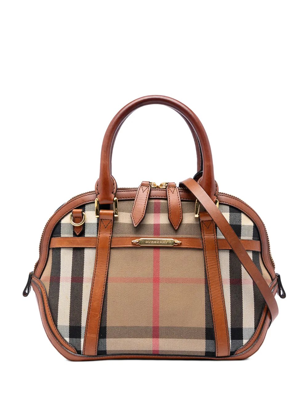 Burberry 2000-2017 Small Leather Trimmed House Check Canvas Bridle Orchard satchel
