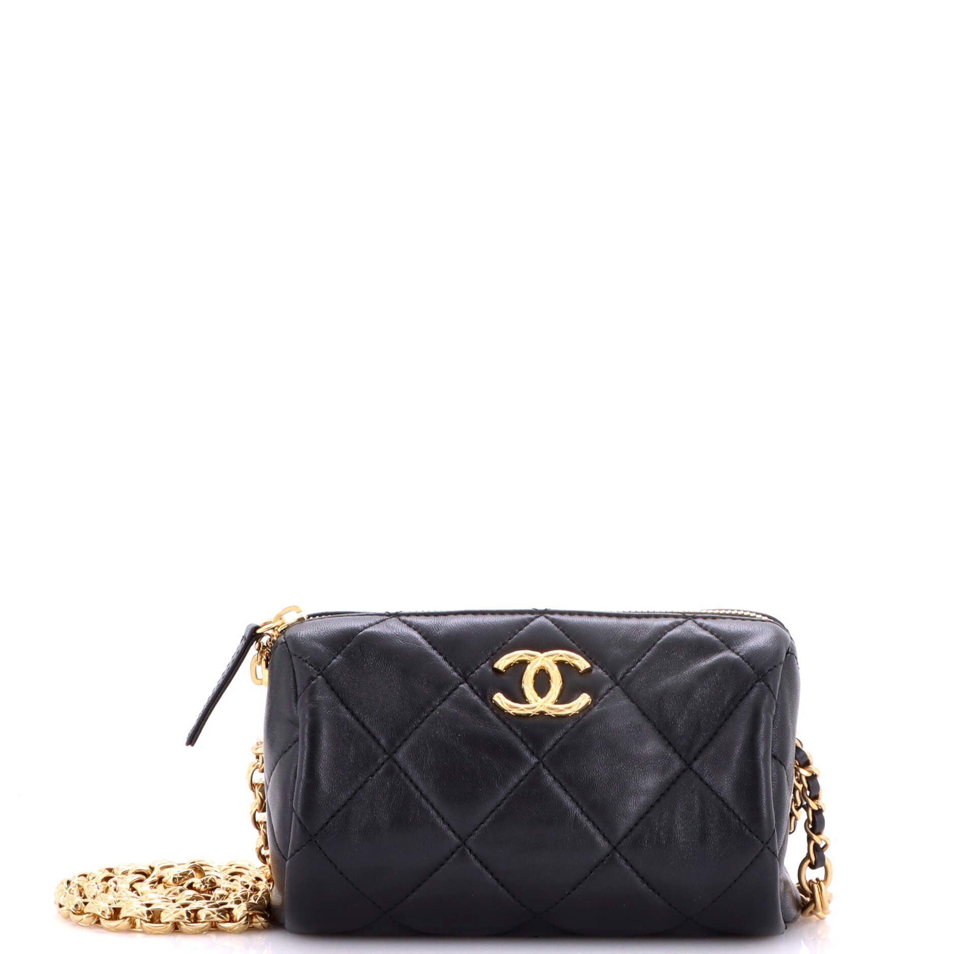 Pearl CC Medallion Chain Bowling Bag Quilted Lambskin Mini