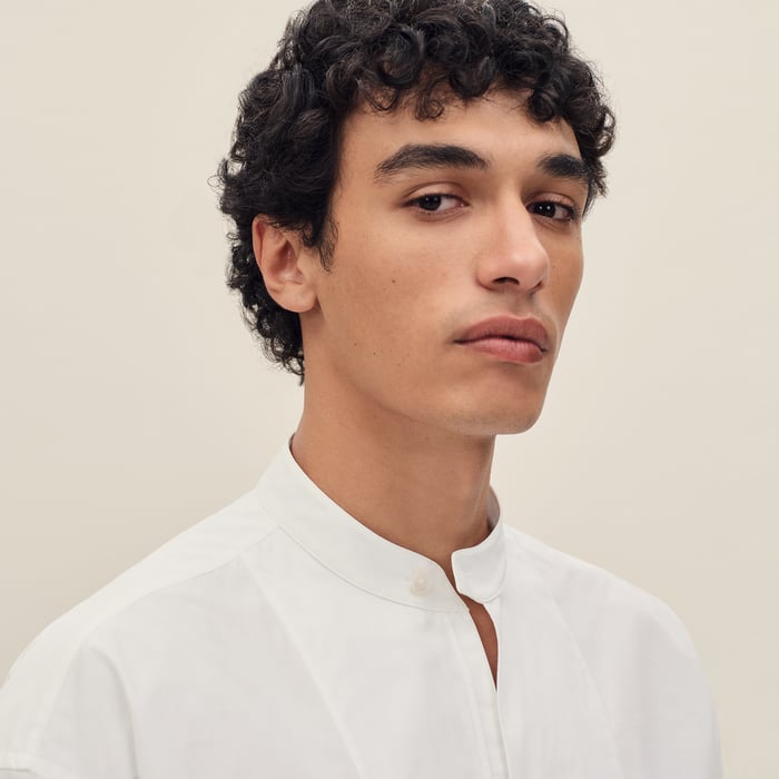 Blanc Short-sleeve Boxy Fit Shirt With Vareuse Collar